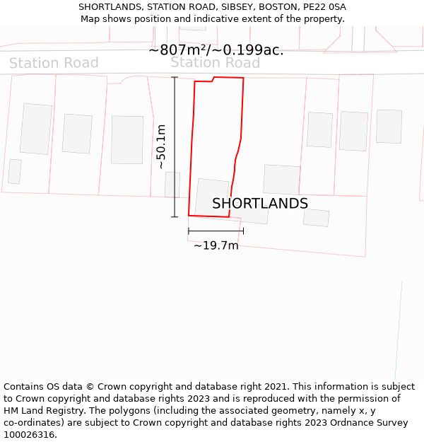 SHORTLANDS, STATION ROAD, SIBSEY, BOSTON, PE22 0SA: Plot and title map