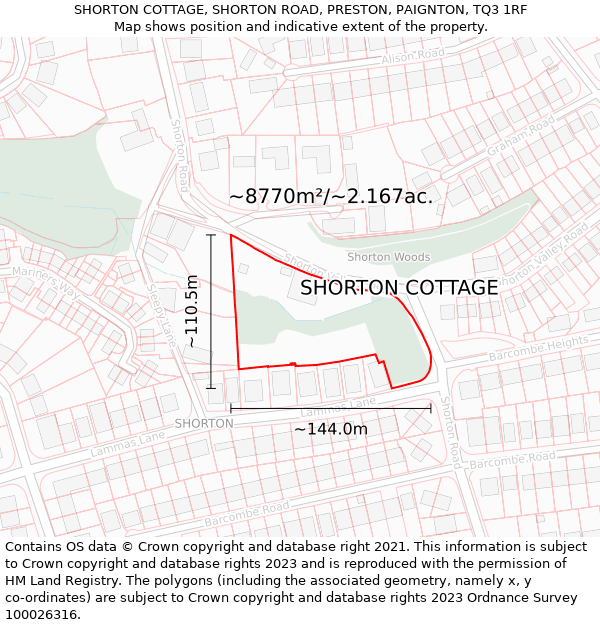 SHORTON COTTAGE, SHORTON ROAD, PRESTON, PAIGNTON, TQ3 1RF: Plot and title map