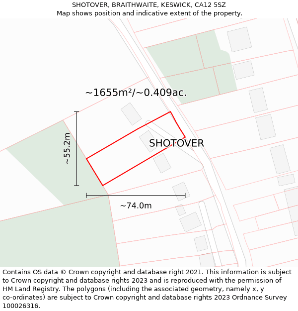 SHOTOVER, BRAITHWAITE, KESWICK, CA12 5SZ: Plot and title map