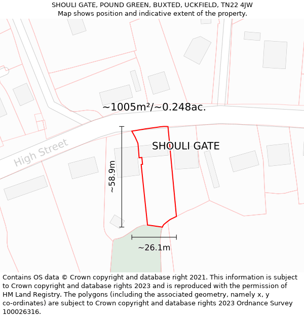 SHOULI GATE, POUND GREEN, BUXTED, UCKFIELD, TN22 4JW: Plot and title map