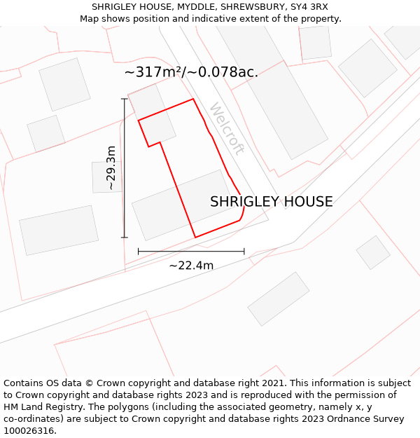 SHRIGLEY HOUSE, MYDDLE, SHREWSBURY, SY4 3RX: Plot and title map