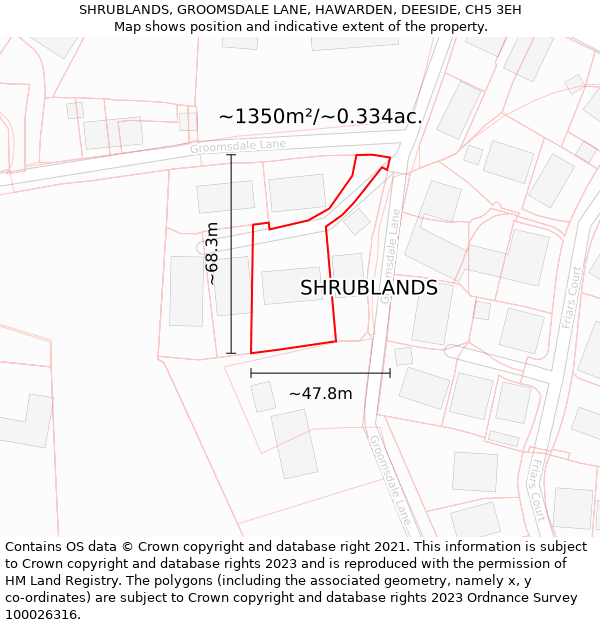 SHRUBLANDS, GROOMSDALE LANE, HAWARDEN, DEESIDE, CH5 3EH: Plot and title map