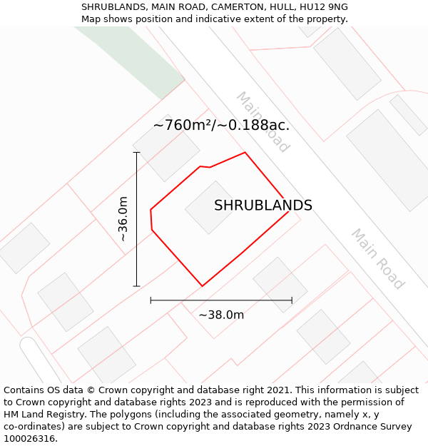 SHRUBLANDS, MAIN ROAD, CAMERTON, HULL, HU12 9NG: Plot and title map