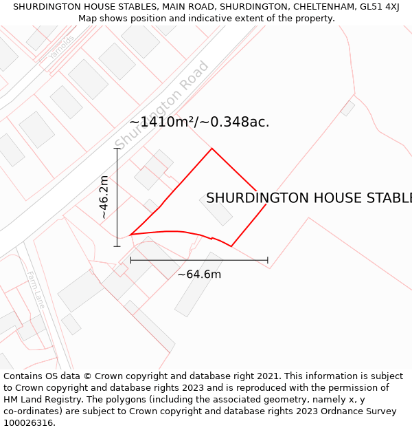 SHURDINGTON HOUSE STABLES, MAIN ROAD, SHURDINGTON, CHELTENHAM, GL51 4XJ: Plot and title map