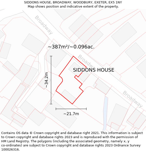 SIDDONS HOUSE, BROADWAY, WOODBURY, EXETER, EX5 1NY: Plot and title map