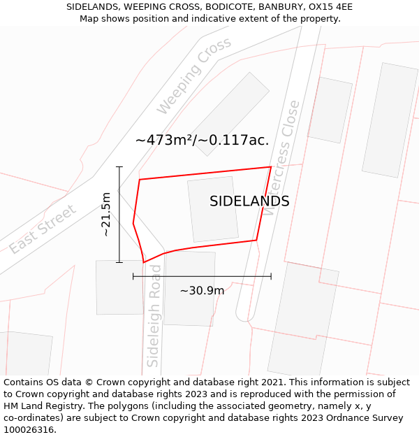 SIDELANDS, WEEPING CROSS, BODICOTE, BANBURY, OX15 4EE: Plot and title map