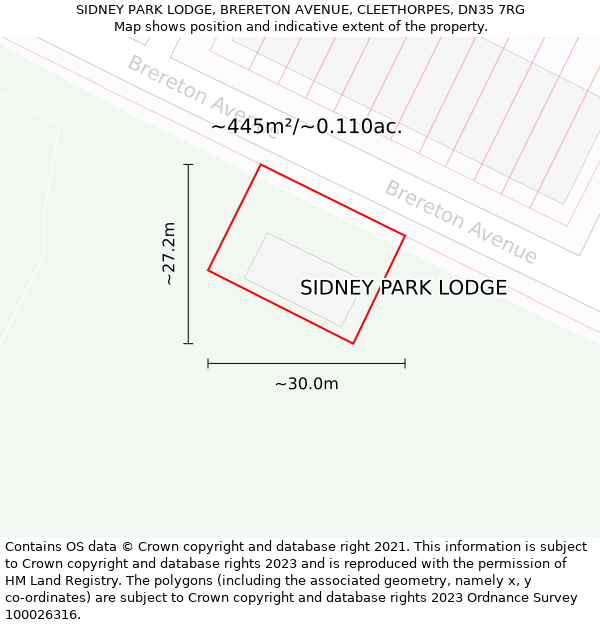 SIDNEY PARK LODGE, BRERETON AVENUE, CLEETHORPES, DN35 7RG: Plot and title map
