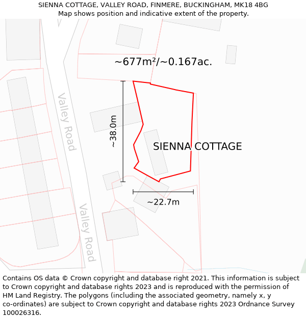 SIENNA COTTAGE, VALLEY ROAD, FINMERE, BUCKINGHAM, MK18 4BG: Plot and title map