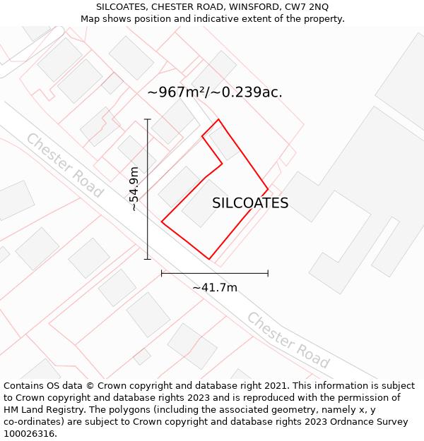 SILCOATES, CHESTER ROAD, WINSFORD, CW7 2NQ: Plot and title map