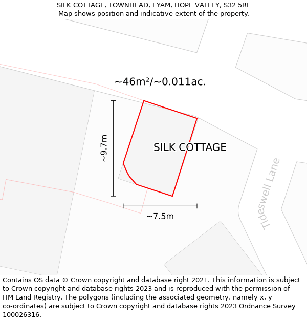 SILK COTTAGE, TOWNHEAD, EYAM, HOPE VALLEY, S32 5RE: Plot and title map