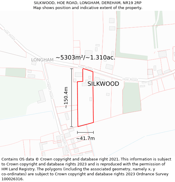 SILKWOOD, HOE ROAD, LONGHAM, DEREHAM, NR19 2RP: Plot and title map