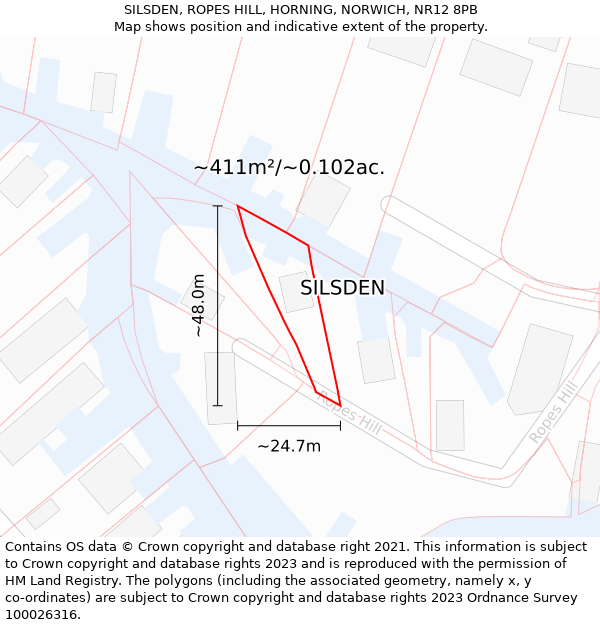 SILSDEN, ROPES HILL, HORNING, NORWICH, NR12 8PB: Plot and title map