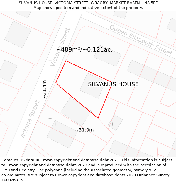 SILVANUS HOUSE, VICTORIA STREET, WRAGBY, MARKET RASEN, LN8 5PF: Plot and title map