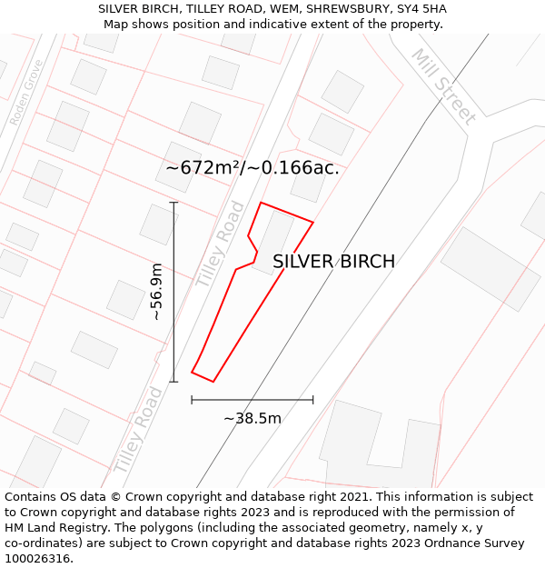 SILVER BIRCH, TILLEY ROAD, WEM, SHREWSBURY, SY4 5HA: Plot and title map