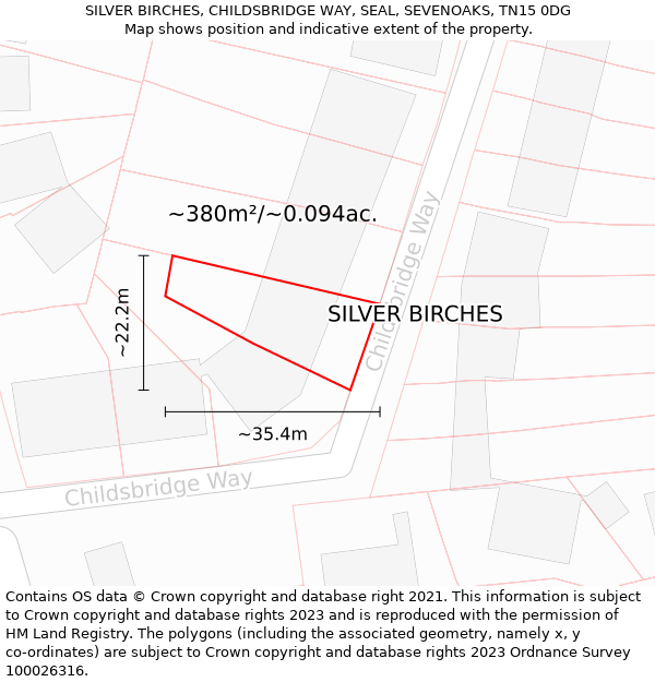 SILVER BIRCHES, CHILDSBRIDGE WAY, SEAL, SEVENOAKS, TN15 0DG: Plot and title map