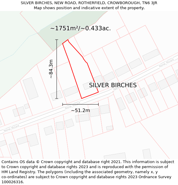 SILVER BIRCHES, NEW ROAD, ROTHERFIELD, CROWBOROUGH, TN6 3JR: Plot and title map