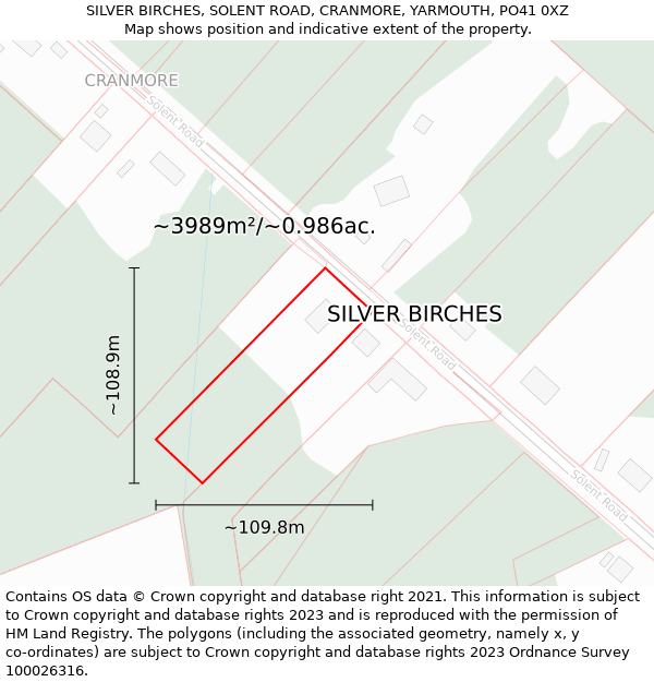 SILVER BIRCHES, SOLENT ROAD, CRANMORE, YARMOUTH, PO41 0XZ: Plot and title map