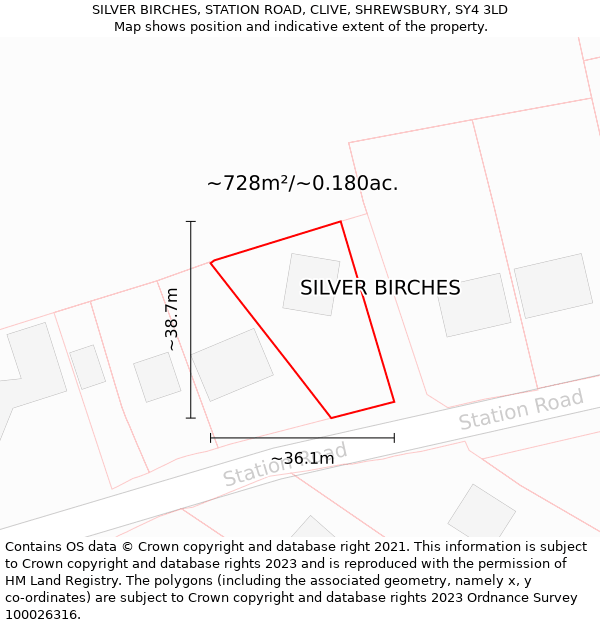 SILVER BIRCHES, STATION ROAD, CLIVE, SHREWSBURY, SY4 3LD: Plot and title map