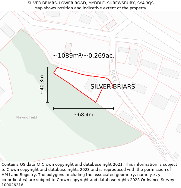 SILVER BRIARS, LOWER ROAD, MYDDLE, SHREWSBURY, SY4 3QS: Plot and title map