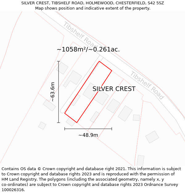 SILVER CREST, TIBSHELF ROAD, HOLMEWOOD, CHESTERFIELD, S42 5SZ: Plot and title map