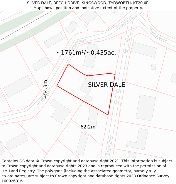 SILVER DALE, BEECH DRIVE, KINGSWOOD, TADWORTH, KT20 6PJ: Plot and title map