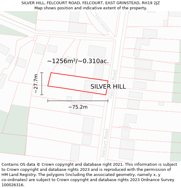 SILVER HILL, FELCOURT ROAD, FELCOURT, EAST GRINSTEAD, RH19 2JZ: Plot and title map