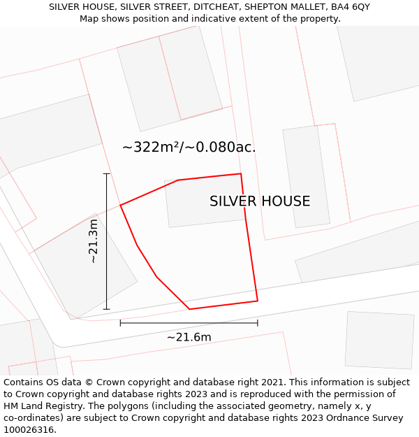 SILVER HOUSE, SILVER STREET, DITCHEAT, SHEPTON MALLET, BA4 6QY: Plot and title map