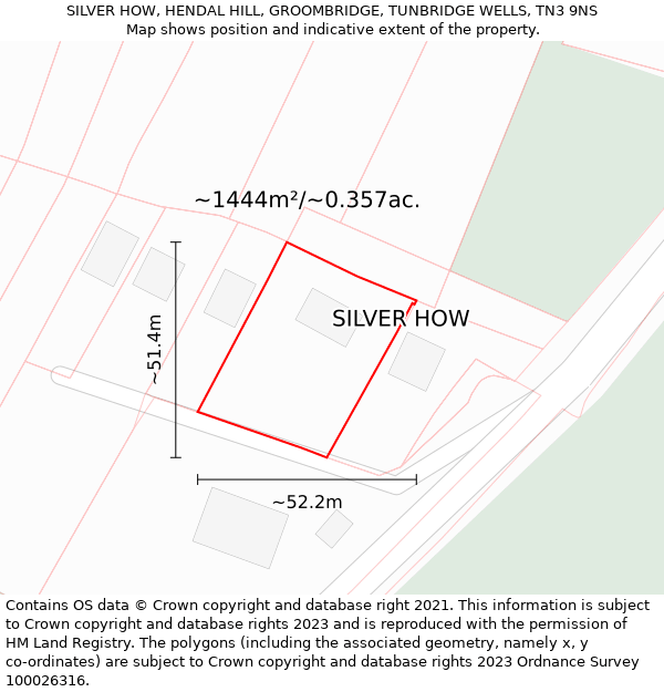 SILVER HOW, HENDAL HILL, GROOMBRIDGE, TUNBRIDGE WELLS, TN3 9NS: Plot and title map