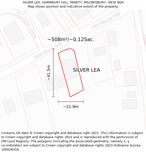 SILVER LEA, HORNBURY HILL, MINETY, MALMESBURY, SN16 9QH: Plot and title map