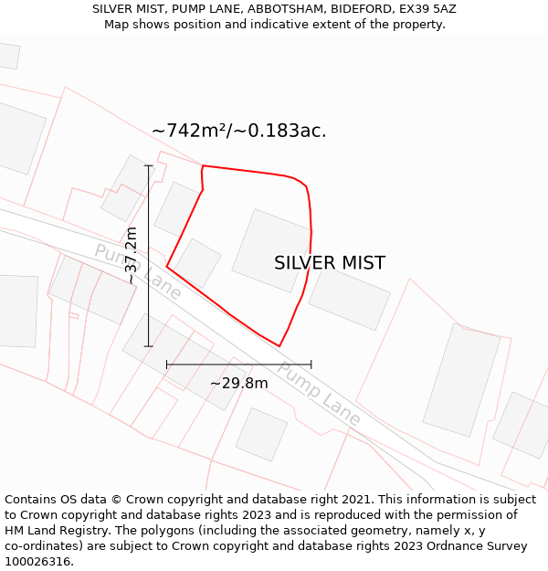 SILVER MIST, PUMP LANE, ABBOTSHAM, BIDEFORD, EX39 5AZ: Plot and title map