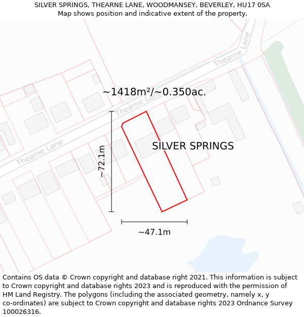 SILVER SPRINGS, THEARNE LANE, WOODMANSEY, BEVERLEY, HU17 0SA: Plot and title map