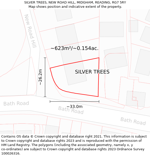 SILVER TREES, NEW ROAD HILL, MIDGHAM, READING, RG7 5RY: Plot and title map