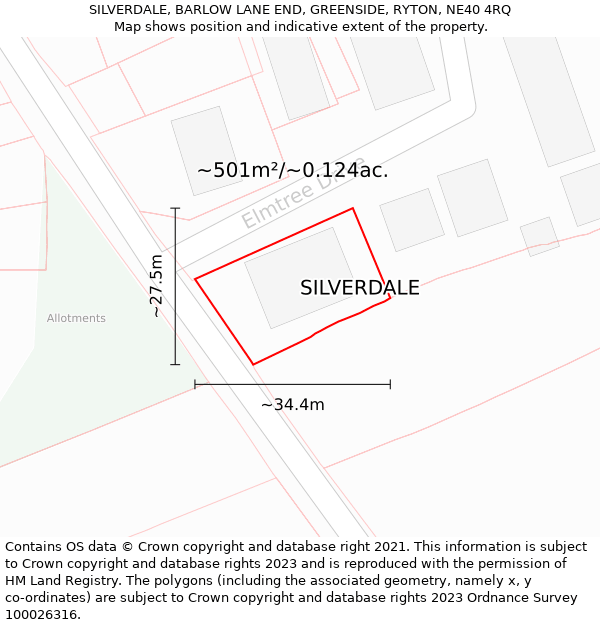 SILVERDALE, BARLOW LANE END, GREENSIDE, RYTON, NE40 4RQ: Plot and title map