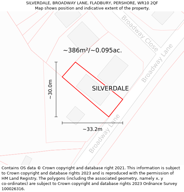 SILVERDALE, BROADWAY LANE, FLADBURY, PERSHORE, WR10 2QF: Plot and title map