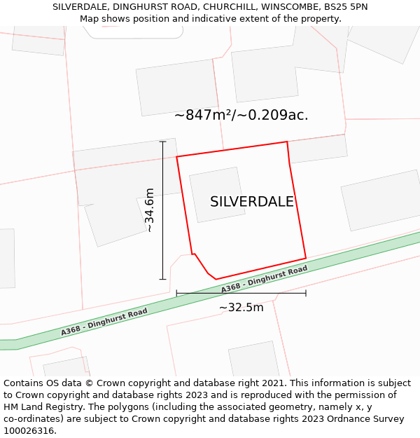 SILVERDALE, DINGHURST ROAD, CHURCHILL, WINSCOMBE, BS25 5PN: Plot and title map