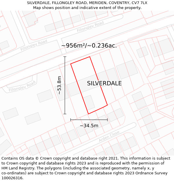 SILVERDALE, FILLONGLEY ROAD, MERIDEN, COVENTRY, CV7 7LX: Plot and title map