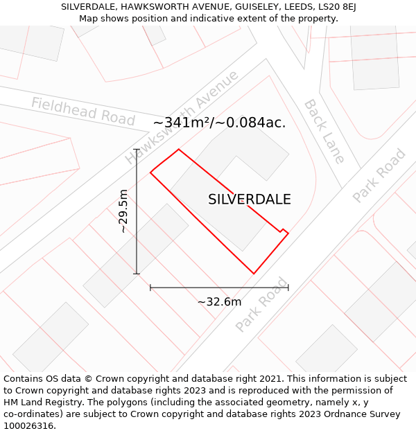 SILVERDALE, HAWKSWORTH AVENUE, GUISELEY, LEEDS, LS20 8EJ: Plot and title map