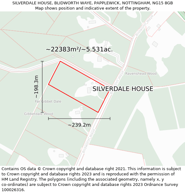 SILVERDALE HOUSE, BLIDWORTH WAYE, PAPPLEWICK, NOTTINGHAM, NG15 8GB: Plot and title map