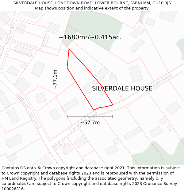 SILVERDALE HOUSE, LONGDOWN ROAD, LOWER BOURNE, FARNHAM, GU10 3JS: Plot and title map