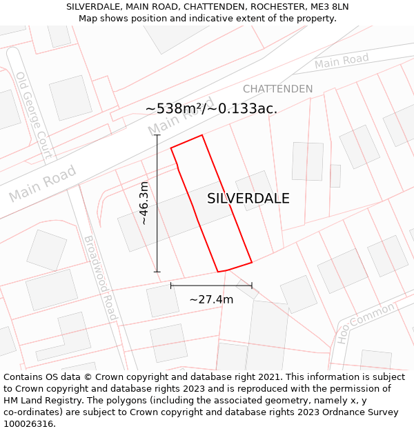 SILVERDALE, MAIN ROAD, CHATTENDEN, ROCHESTER, ME3 8LN: Plot and title map