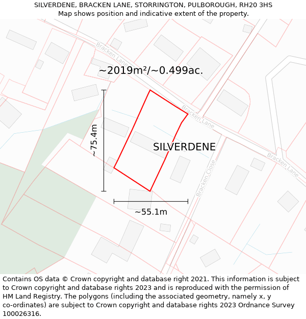 SILVERDENE, BRACKEN LANE, STORRINGTON, PULBOROUGH, RH20 3HS: Plot and title map