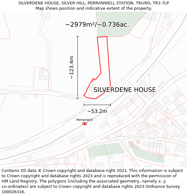 SILVERDENE HOUSE, SILVER HILL, PERRANWELL STATION, TRURO, TR3 7LP: Plot and title map