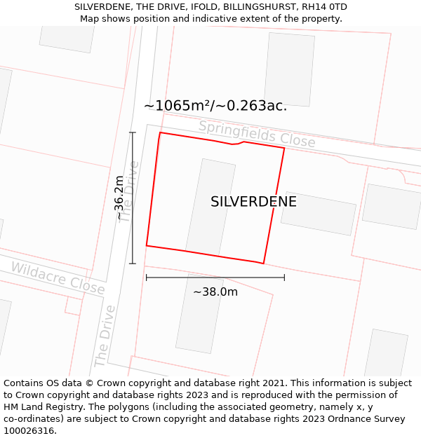 SILVERDENE, THE DRIVE, IFOLD, BILLINGSHURST, RH14 0TD: Plot and title map