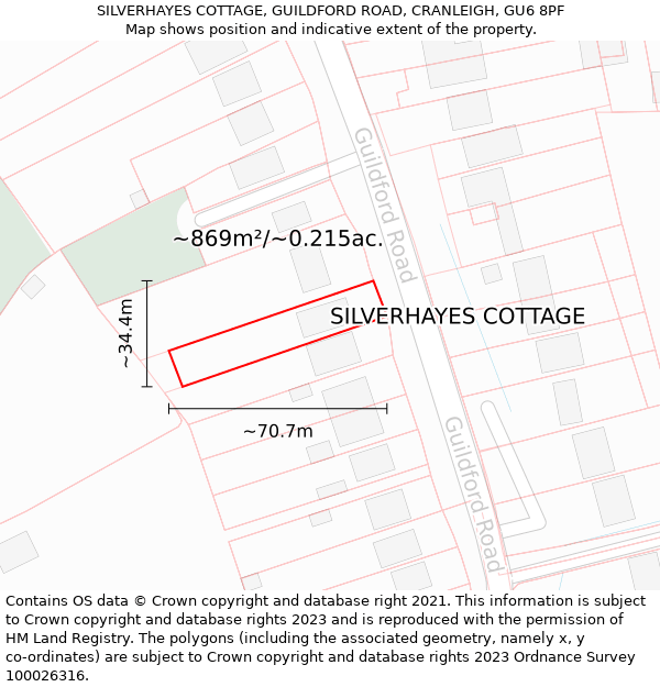 SILVERHAYES COTTAGE, GUILDFORD ROAD, CRANLEIGH, GU6 8PF: Plot and title map