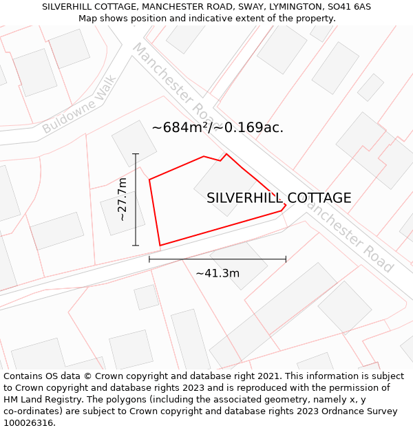 SILVERHILL COTTAGE, MANCHESTER ROAD, SWAY, LYMINGTON, SO41 6AS: Plot and title map