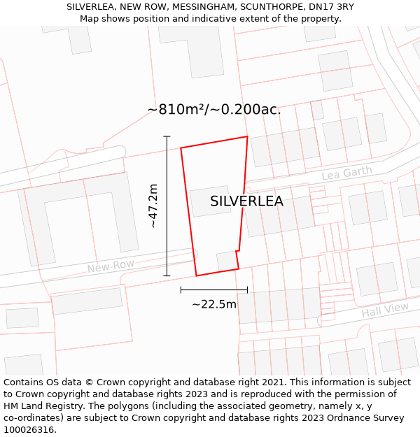 SILVERLEA, NEW ROW, MESSINGHAM, SCUNTHORPE, DN17 3RY: Plot and title map