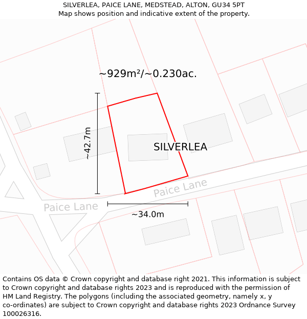 SILVERLEA, PAICE LANE, MEDSTEAD, ALTON, GU34 5PT: Plot and title map