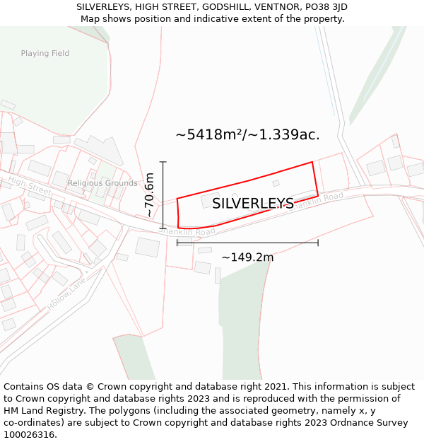 SILVERLEYS, HIGH STREET, GODSHILL, VENTNOR, PO38 3JD: Plot and title map