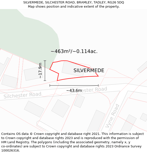 SILVERMEDE, SILCHESTER ROAD, BRAMLEY, TADLEY, RG26 5DQ: Plot and title map