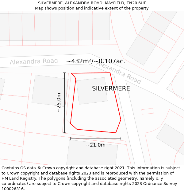 SILVERMERE, ALEXANDRA ROAD, MAYFIELD, TN20 6UE: Plot and title map